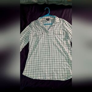 cute dressy shirt, white with black decorative lines, Jones NY, US Medium